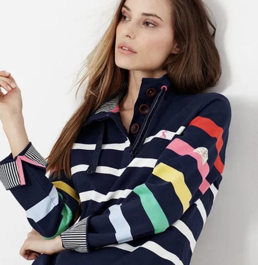 Joules Saunton Sweatshirt Womens XL Blue Multi-Striped Nautical Coastal Preppy